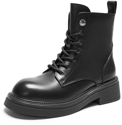 (Women) Hotwind Leather 'British Retro Round Toe Lace-Up Martin Boots Black' H81W3412 Order (Women) Hotwind Leather 'British Retro Round Toe Lace-Up Martin Boots Black' H81W3412