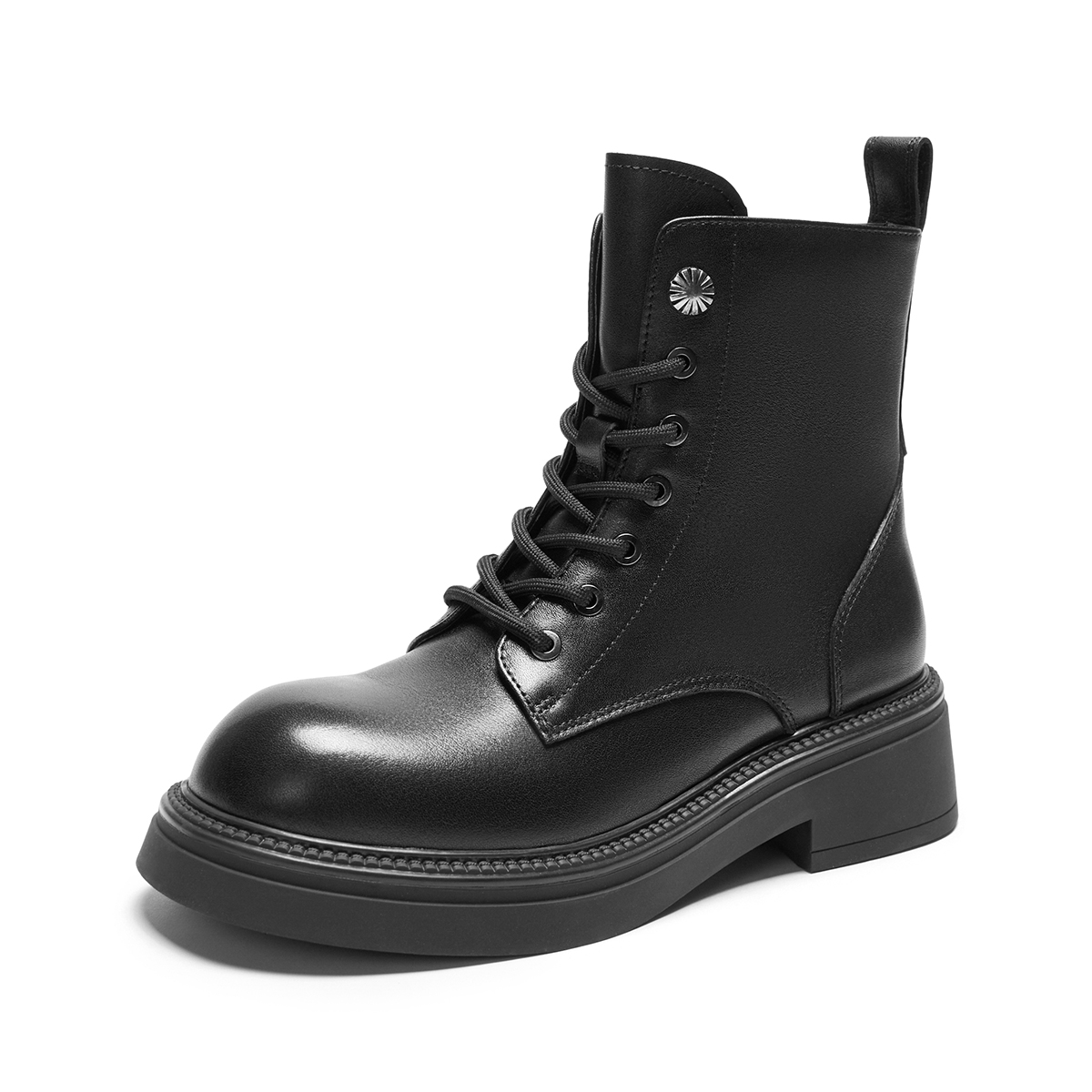 Order (W) Botas Negras de Cuero Retro Británico con Punta Redonda y Cordones Hotwind H81W3412