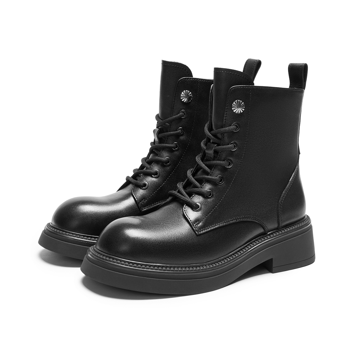 Lookbook (W) Botas Negras de Cuero Retro Británico con Punta Redonda y Cordones Hotwind H81W3412