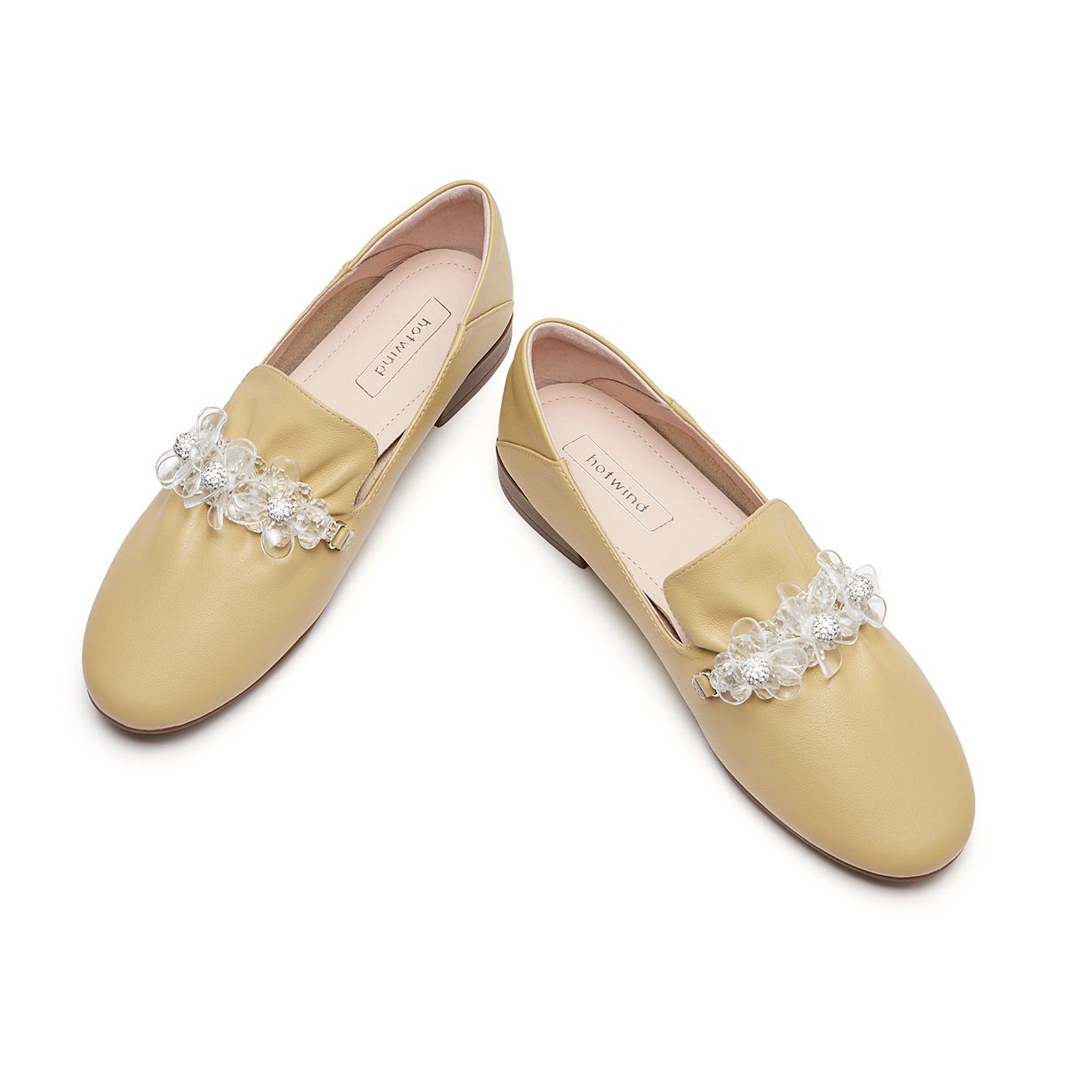 Cheap (W) 热风皮革花卉装饰拼色圆头休闲鞋 H02W3506