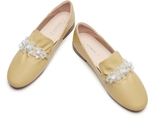 (W) 热风皮革花卉装饰拼色圆头休闲鞋 H02W3506 Cheap (W) 热风皮革花卉装饰拼色圆头休闲鞋 H02W3506