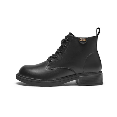 (W) Hotwind Leather Round Toe Lace-Up Martin Boots 'Short Mid-Tube'