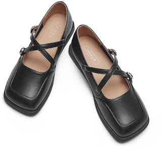 (W) 핫윈드 PU '크로스 디자인 스퀘어토 편안한 플랫 슈즈' H28W3726 Shop (W) 핫윈드 PU '크로스 디자인 스퀘어토 편안한 플랫 슈즈' H28W3726