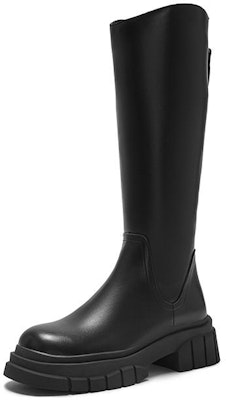 (W) 핫윈드 PU 청키힐 롱부츠 '블랙 슬림 핏 다용도' H85W2408 Order (W) 핫윈드 PU 청키힐 롱부츠 '블랙 슬림 핏 다용도' H85W2408