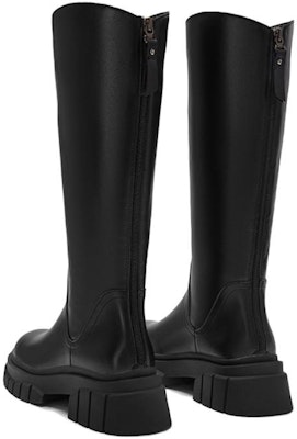 (W) 핫윈드 PU 청키힐 롱부츠 '블랙 슬림 핏 다용도' H85W2408 Lookbook (W) 핫윈드 PU 청키힐 롱부츠 '블랙 슬림 핏 다용도' H85W2408