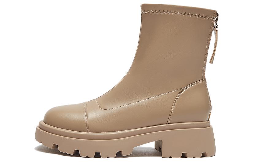 (Women) Hotwind PU Fashion Round Toe Thick Sole Short Boots 'Versatile Black' H82W2829