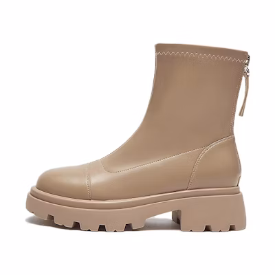 (W) Hotwind PU Fashion Round Toe Thick Sole Short Boots 'Versatile Black'