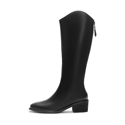 (W) Hotwind PU Round Toe Zip High-Top Boots '5cm Black'