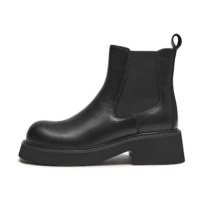 (W) Hotwind Round Toe Casual Chelsea Boot 'First Layer Cowhide Black'