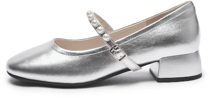 (Women) Hotwind Silver Mary Jane Shoes 3.5cm Heel - Elegant & Sweet Pearl Design H24W4308 (Women) Hotwind Silver Mary Jane Shoes 3.5cm Heel - Elegant & Sweet Pearl Design H24W4308