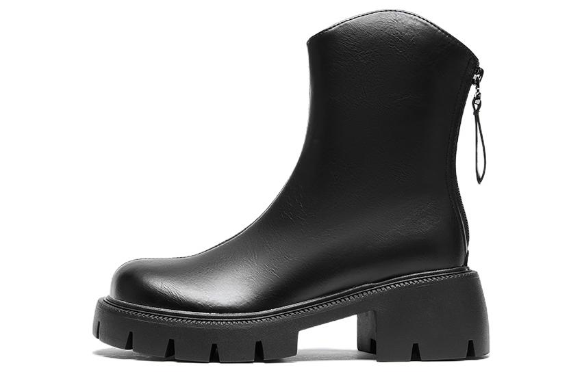 (Women) Hotwind Synthetic Leather Fashion Thick Sole Zipper Short Boots '6cm Heel' H82W2469