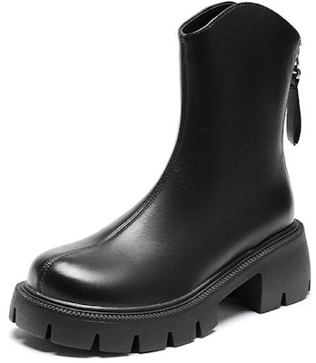 (Women) Hotwind Synthetic Leather Fashion Thick Sole Zipper Short Boots '6cm Heel' H82W2469 Order (Women) Hotwind Synthetic Leather Fashion Thick Sole Zipper Short Boots '6cm Heel' H82W2469