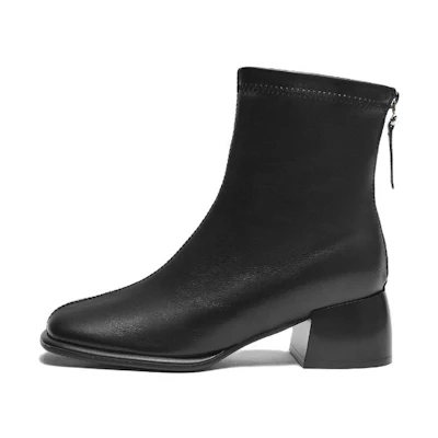 (W) Hotwind Synthetic Leather Round Toe Chunky Heel Ankle Boot 'Fashion Casual'