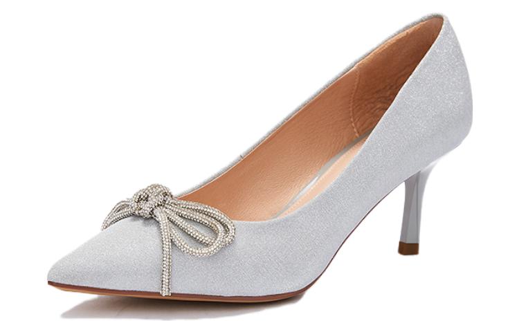 (W) Hotwind Synthetic Leather Slip-On Bow Pointed High Heels 'Silver Butterfly Knot' 圖 2