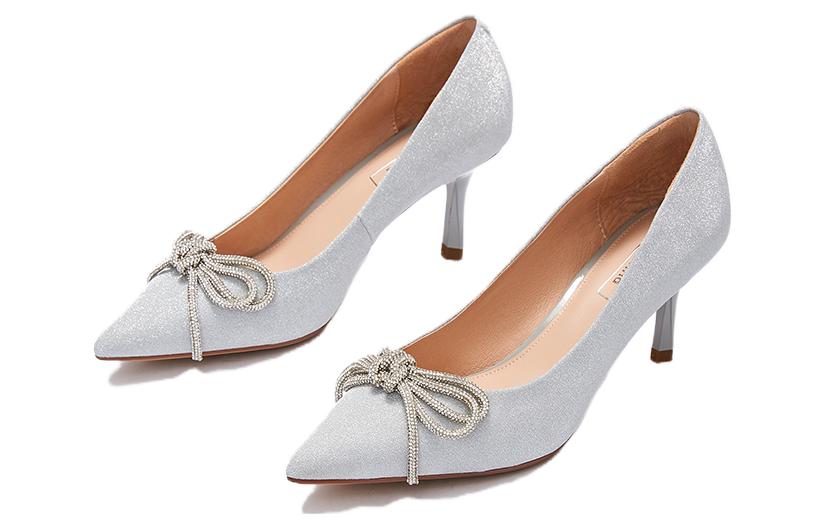 (W) Hotwind Synthetic Leather Slip-On Bow Pointed High Heels 'Silver Butterfly Knot' 圖 3