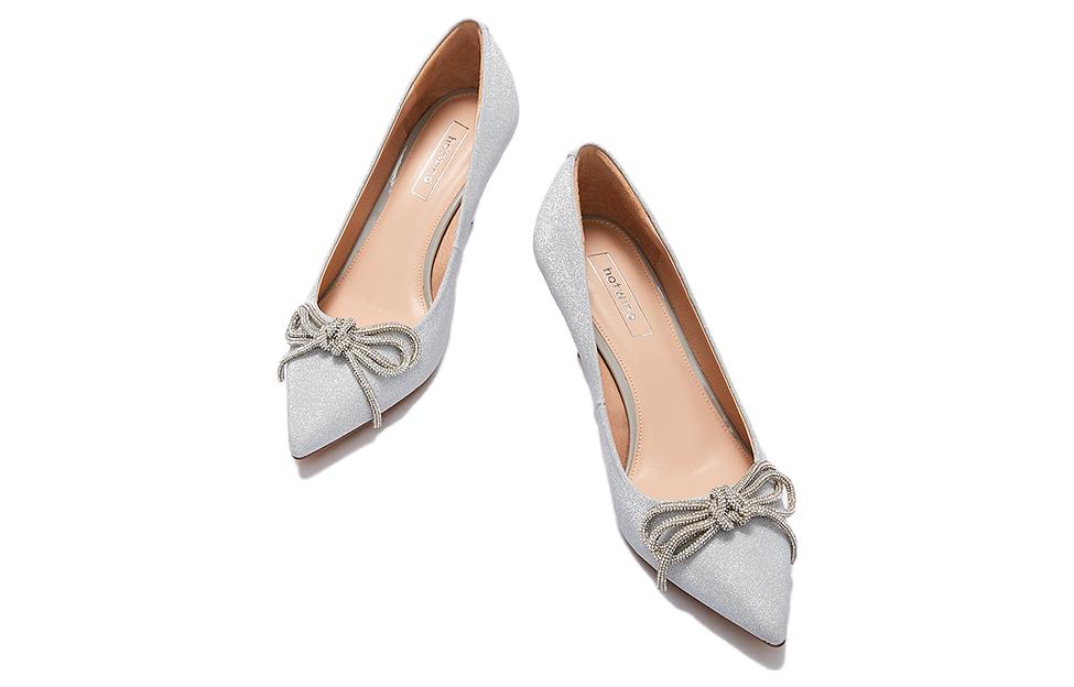 (W) Hotwind Synthetic Leather Slip-On Bow Pointed High Heels 'Silver Butterfly Knot' 圖 4