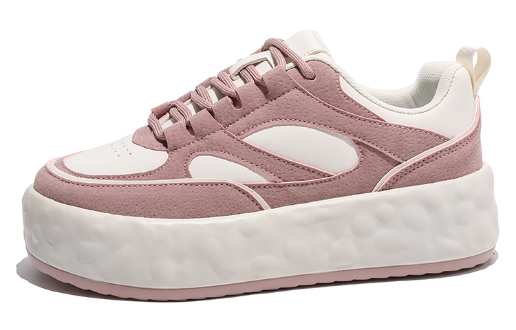 (W) Huanqiu 'Patchwork Beige Pink Platform Sneakers'