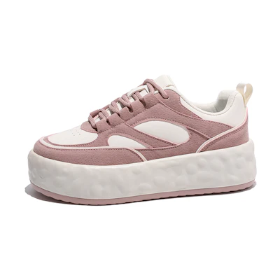 (W) Huanqiu 'Patchwork Beige Pink Platform Sneakers'