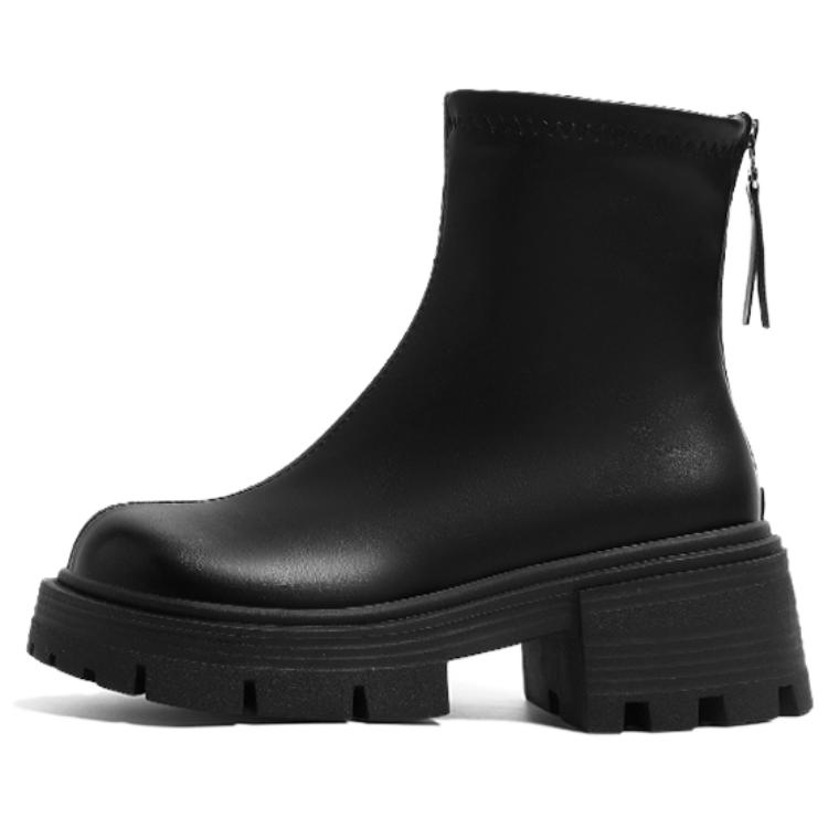 (Women) HUANQIU Black Platform Chelsea Boots - Stylish, Non-Slip & Comfortable. MZ-21032 Black