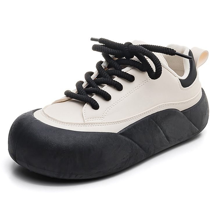 (Women) HUANQIU Casual Low-Top Sneakers Beige/Black - Stylish & Durable. LW-J61B