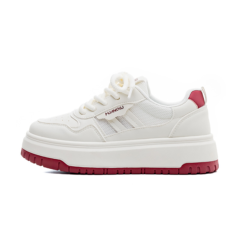 (Women) Huanqiu Classic Low-Top Skate Shoes White/Red - Comfortable & Durable HC518WR