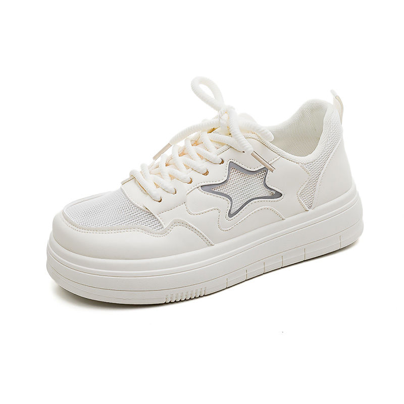(Women) HUANQIU Low-Top Beige Sneakers with Star Cutouts and Breathable Design JH-G60M