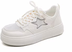 (Women) HUANQIU Low-Top Beige Sneakers with Star Cutouts and Breathable Design JH-G60M (Women) HUANQIU Low-Top Beige Sneakers with Star Cutouts and Breathable Design JH-G60M