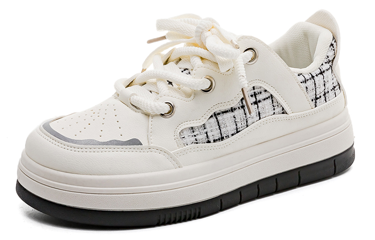 (Women) Huanqiu Low-Top Casual Sneakers Beige/Black - Stylish & Lightweight KYJH-23558
