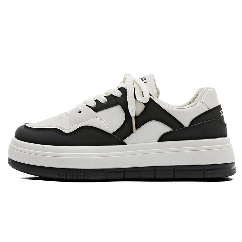 (Women) Huanqiu Low-Top White Black Sneakers - Stylish, Durable, and Breathable. HC018WB