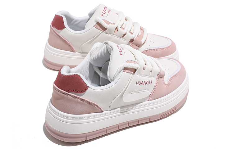 Lookbook 環球 HUANQIU 仿超纖百搭個性休閒 防滑耐磨 低幫 板鞋 女款 粉色