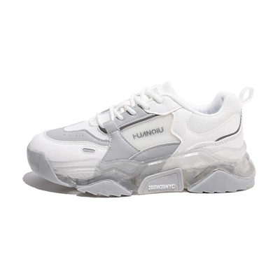 (W) Huanqiu Oxford Cloth Patchwork Jelly Sole 'Dad Shoe White Grey'