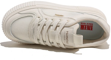 環球 HUANQIU PU 拼接平底休閒 低幫 板鞋 女款 米色 Purchase 環球 HUANQIU PU 拼接平底休閒 低幫 板鞋 女款 米色