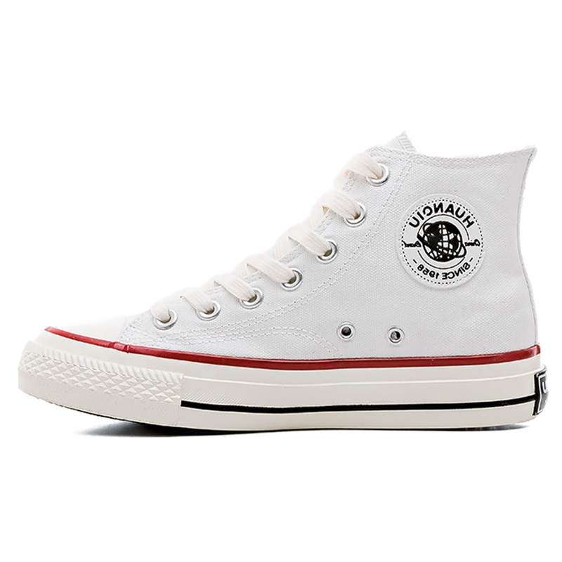 (Women) HUANQIU Retro High-Top Canvas Shoes Women’s White Red Durable Lightweight HQ-1970SWR