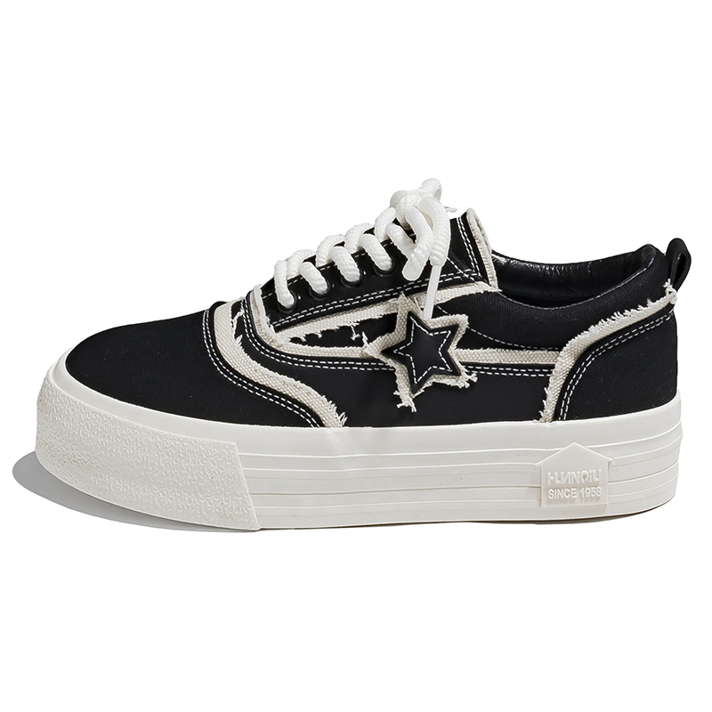 (Women) Huanqiu Retro Low-Top Canvas Shoes Black - Lightweight & Durable. HC036B