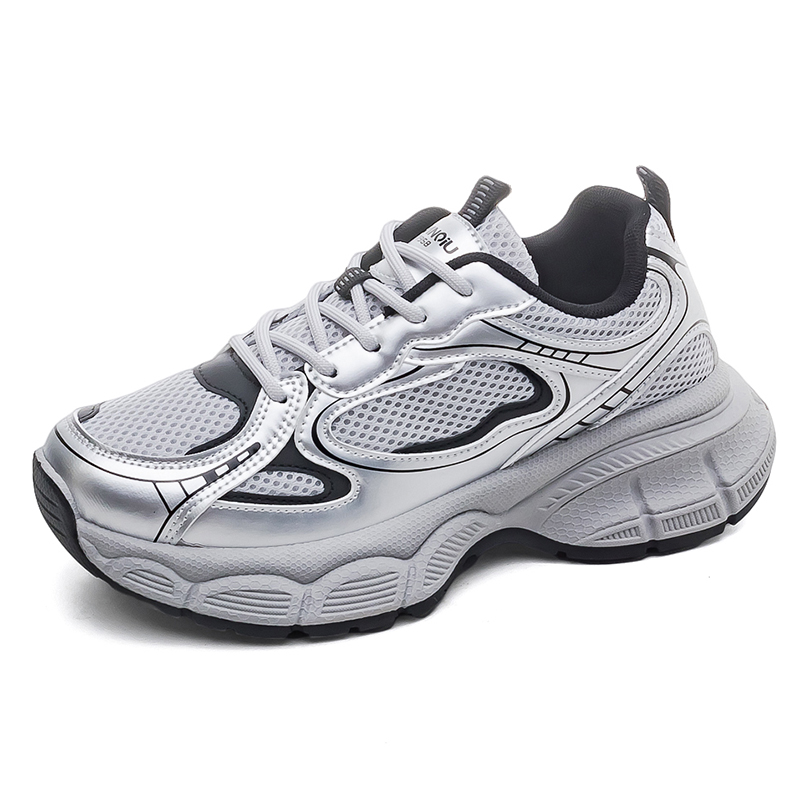 (Women) HUANQIU Silver Low-Top Dad Shoes - Trendy, Durable, and Versatile. SAI-J90S