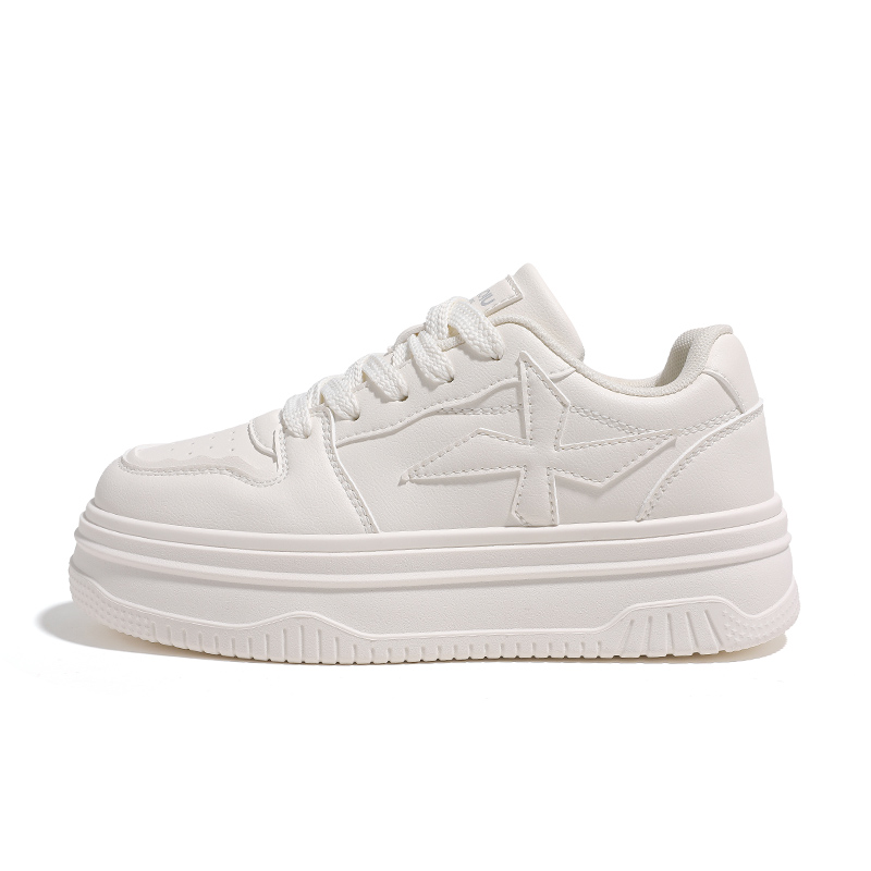 (Women) HUANQIU White Casual Sneakers - Comfort, Non-Slip, Height Boost, Low-Top. KM-HHCG46678W