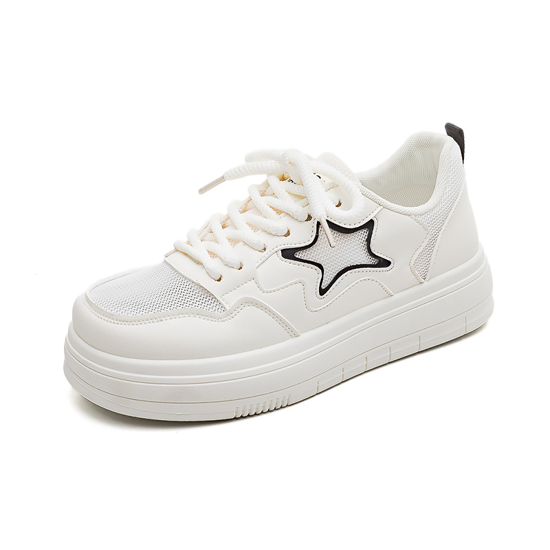 (Women) HUANQIU White Low-Top Breathable Fashion Sneakers with Non-Slip Sole. JH-G60B