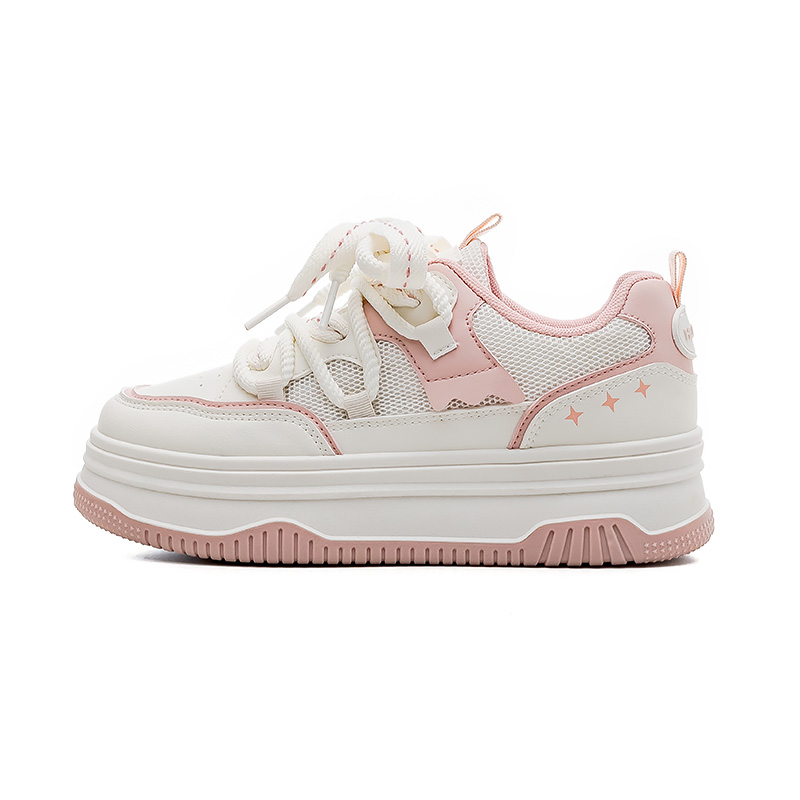 (Women) HUANQIU White Pink Low-Top Casual Skate Shoes Fashion Durable HC188WP