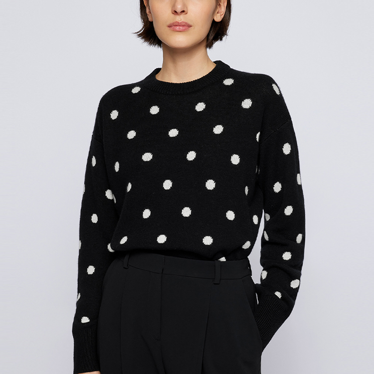 Shop (W) HUGO BOSS 黑色波點圓領長袖針織衫 50463935-960