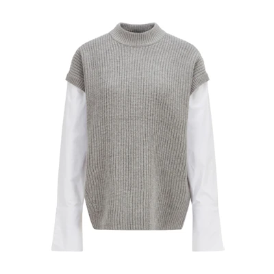 (Women) HUGO BOSS Colorblock Wool-Blend Sweater Grey 50463940-040
