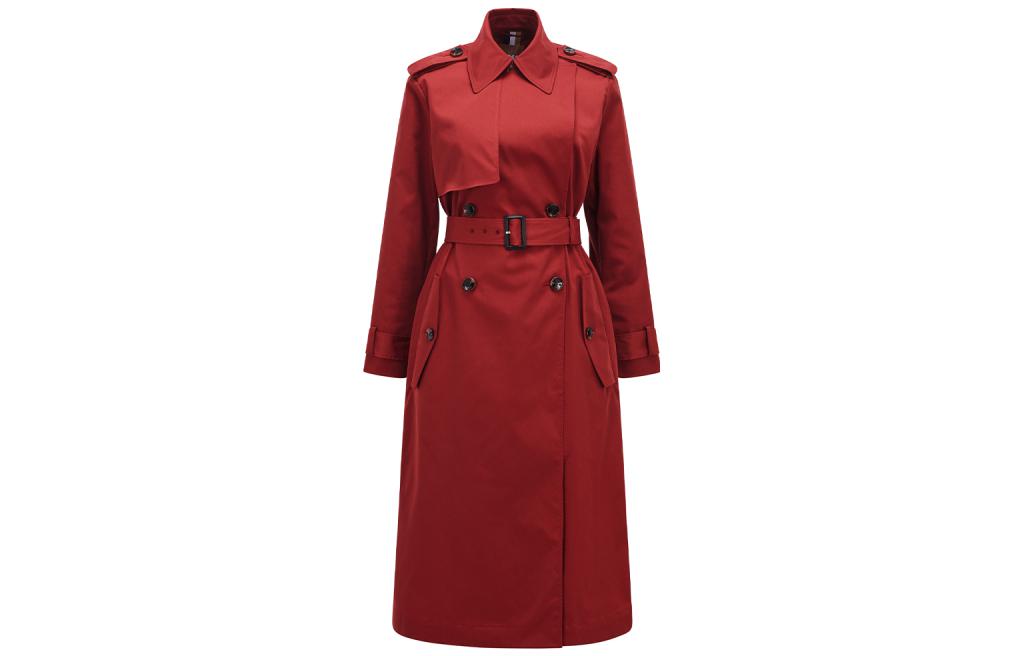 (Women) HUGO BOSS  Red Double-Breasted Mid-Length Waterproof Trench Coat. 50468089-606