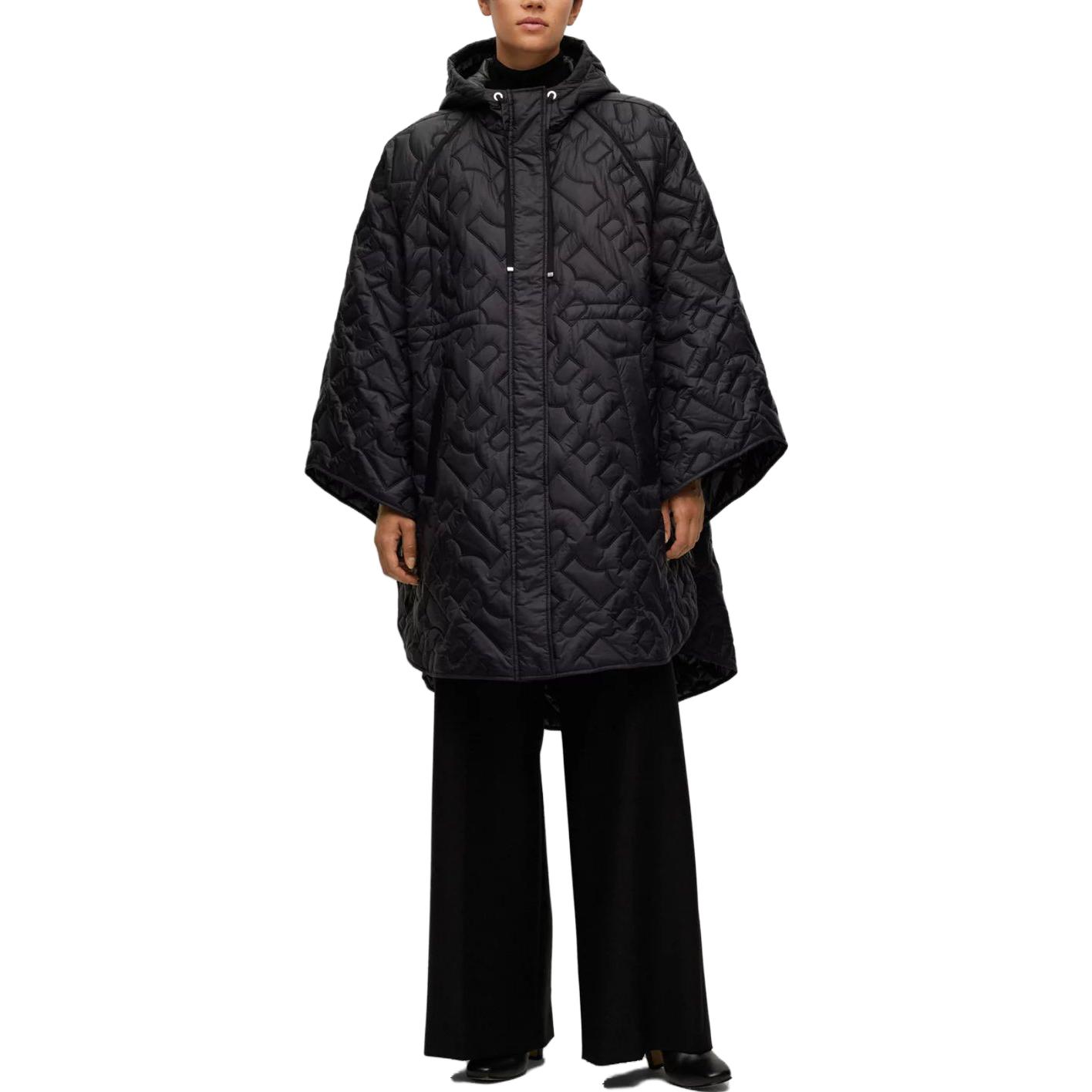 Lookbook (W) HUGO BOSS 黑色長版寬鬆連帽拉鍊外套 50510576-001