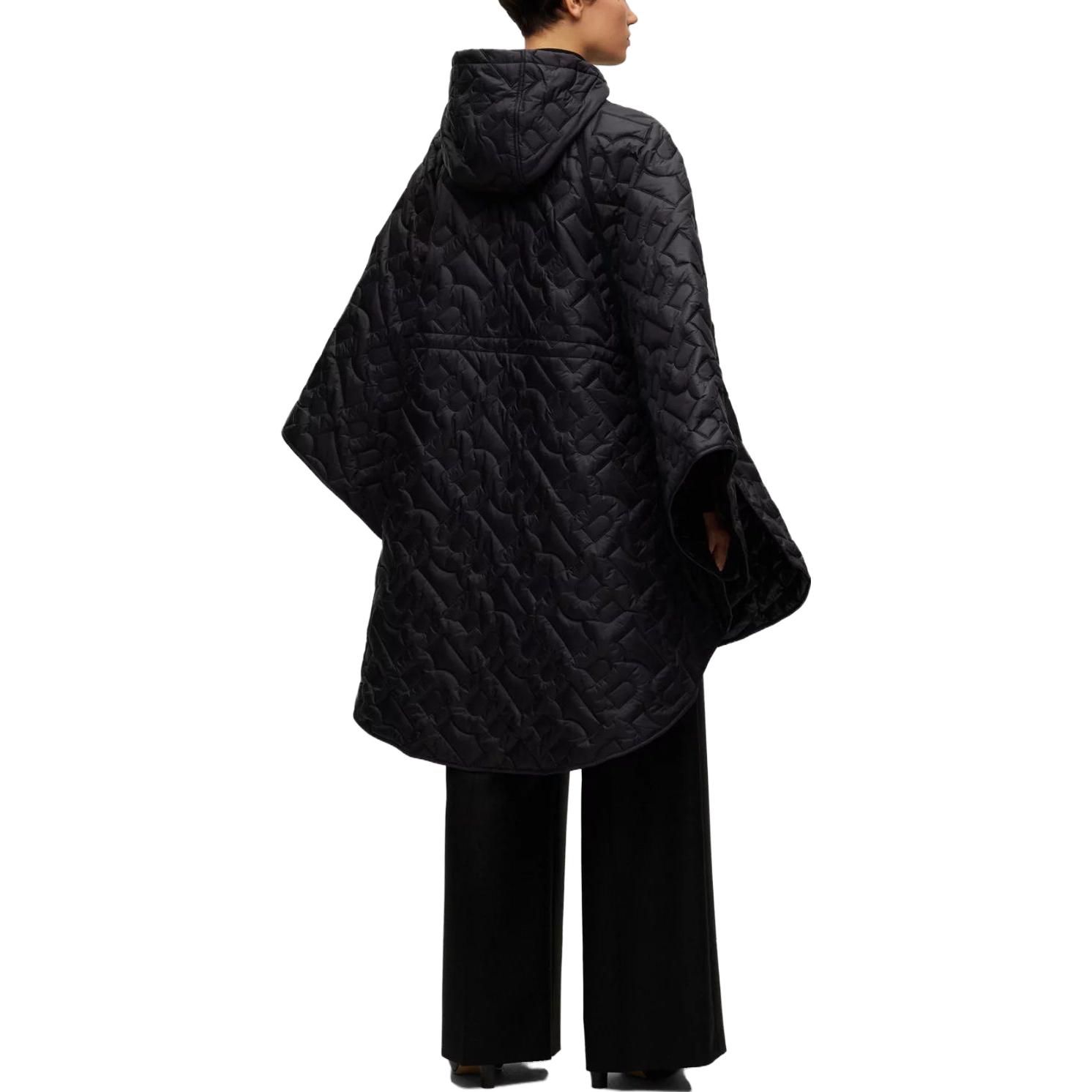 Shop (W) HUGO BOSS 黑色長版寬鬆連帽拉鍊外套 50510576-001