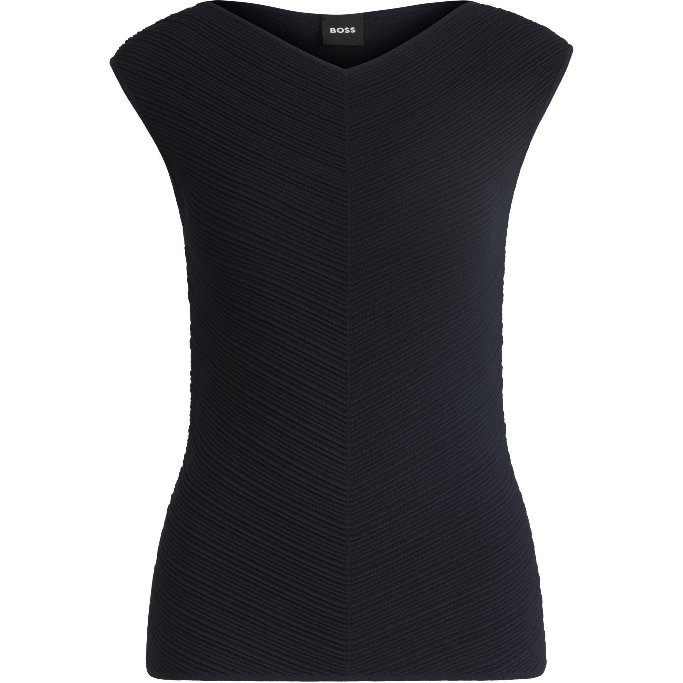 (Women) HUGO BOSS Black V-Neck Knitted Sleeveless Sweater Vest Pullover. 50537743-404