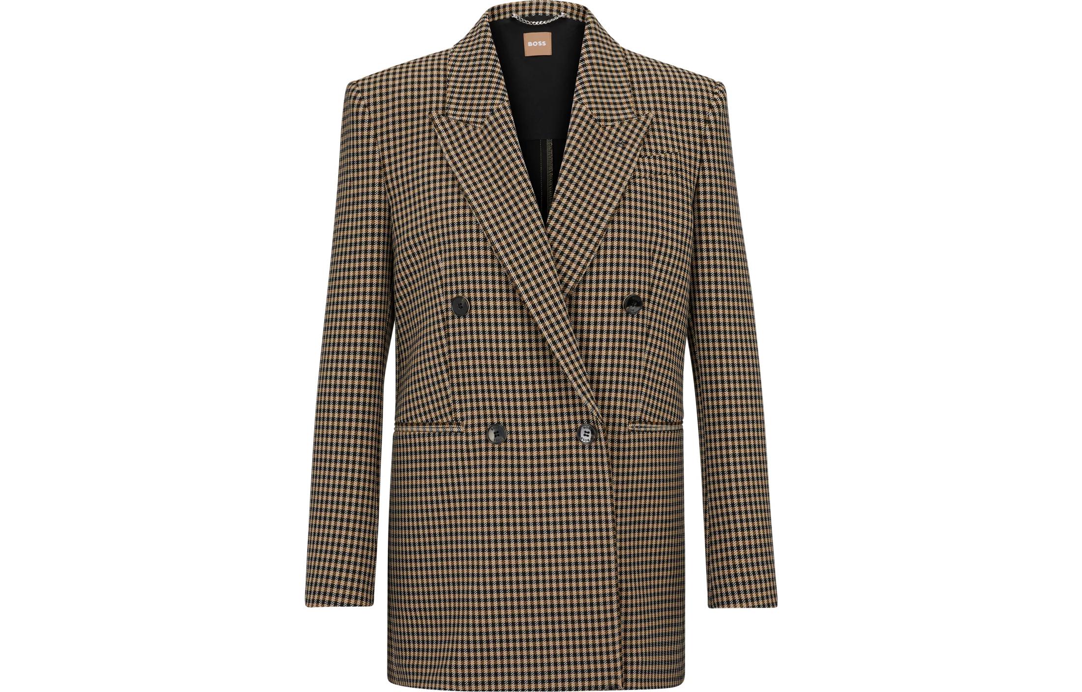 (Women) HUGO BOSS Checkered V-Neck Slim Fit Long-Sleeve Brown Jacket 50495846-260