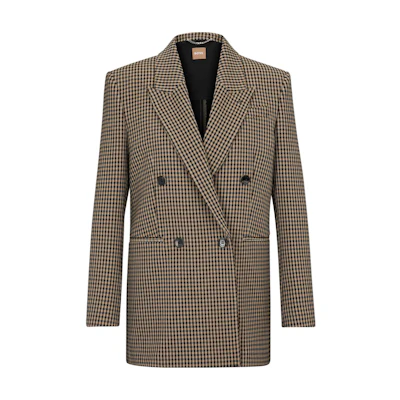 (Women) HUGO BOSS Checkered V-Neck Slim Fit Long-Sleeve Brown Jacket 50495846-260