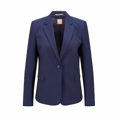 (Women) HUGO BOSS FW22 Herringbone Stretch Wool Single-Breasted Blazer. 50472298-966