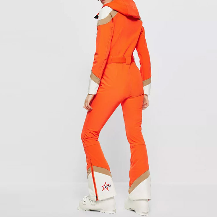 Shop (Women) HUGO BOSS FW22  Orange Hooded Logo Belted Ski Jumpsuit. 50496345-821