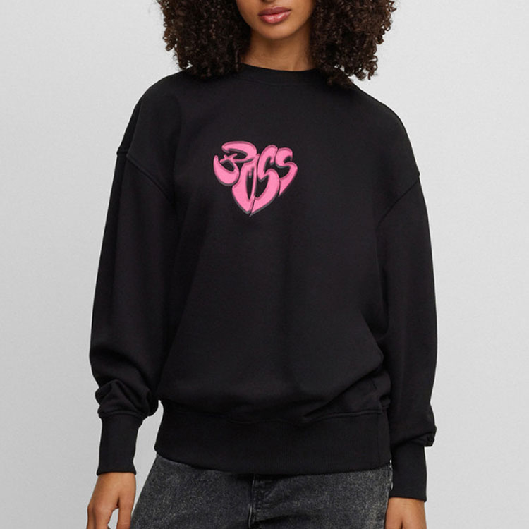 Purchase (W) HUGO BOSS FW23 經典標誌印花黑色圓領運動衫 50490967-001