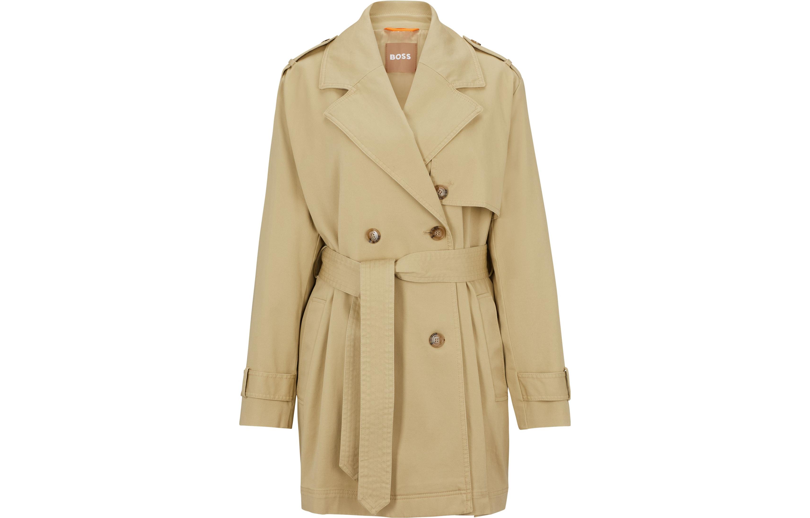(Women) HUGO BOSS SS23  Double-Breasted Long Sleeve Trench Coat Khaki. 50494572-269